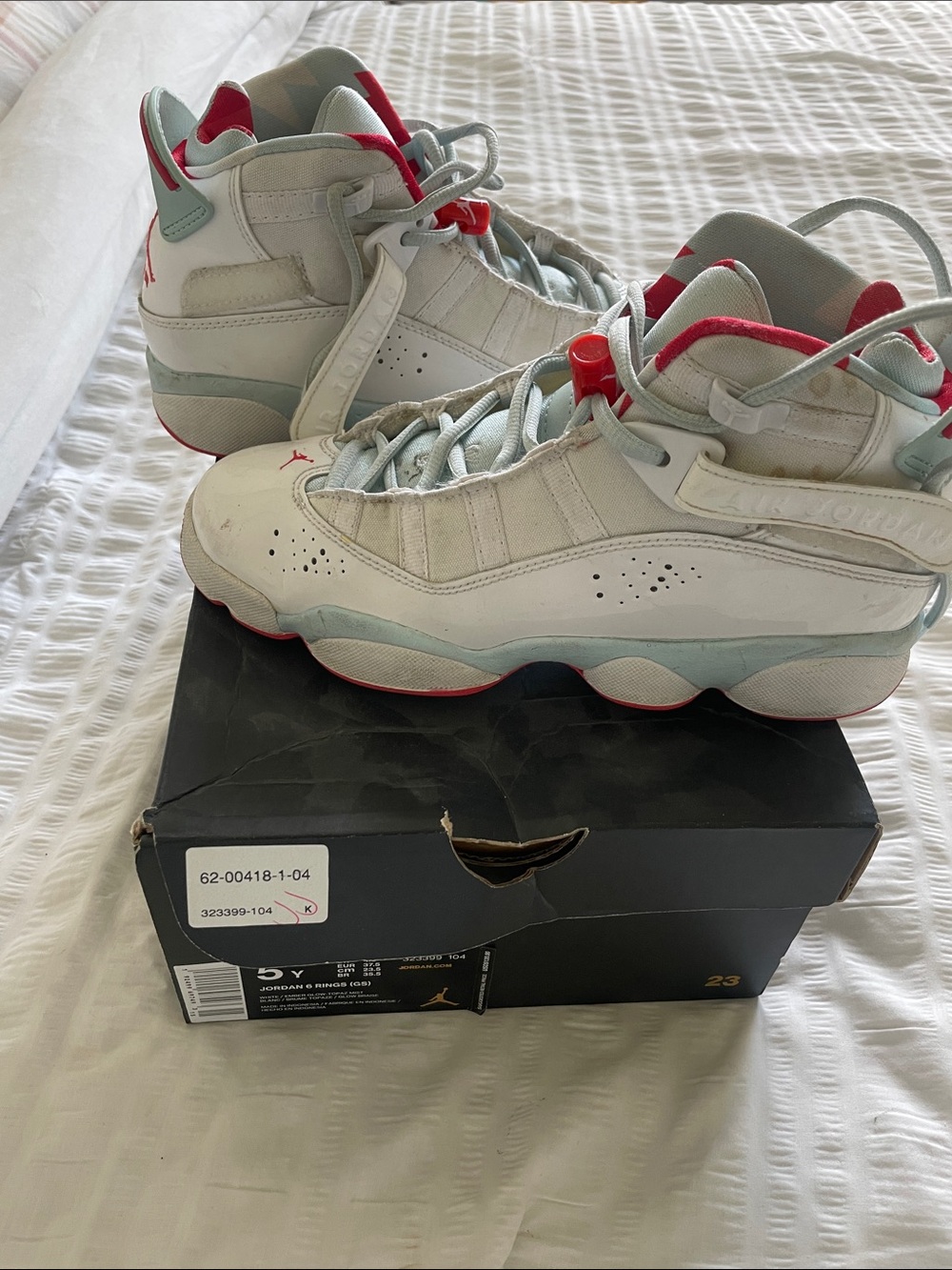 Nike White Light Blue and Red Basketball Sneakers